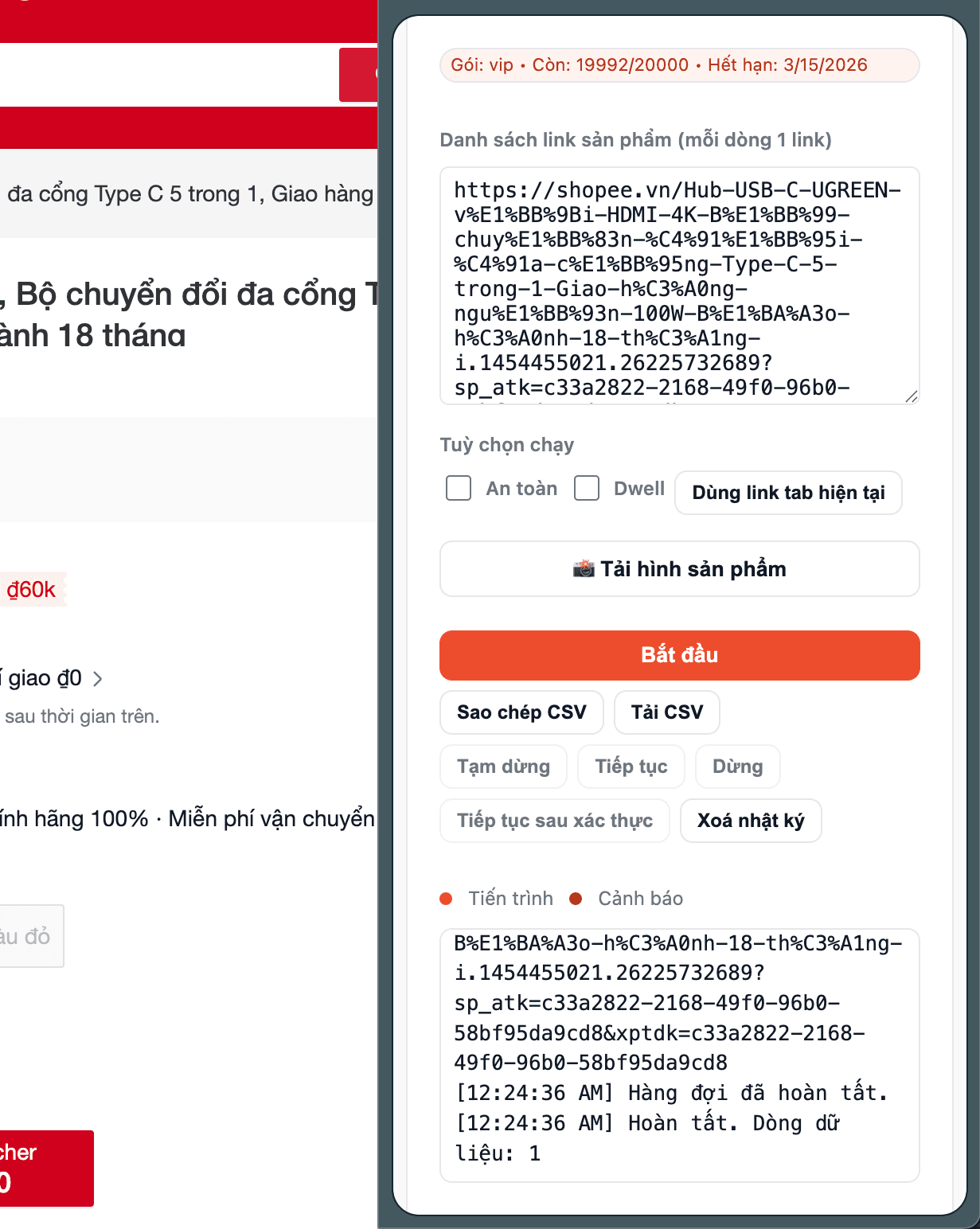 Giao diện LinkShopee